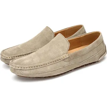 Pánské mokasíny Pánské semišové mokasíny na volný čas Barva: Khaki, Velikost: 38