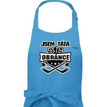 Kuchyňská zástěra Hokejový erb - Táta obránce - Pánská zástěra na vaření - Univerzální velikost ( Světlý tyrkys )