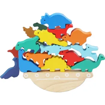 Dřevěná hračka ADENA MONTESSORI Balanční loď dinosauři