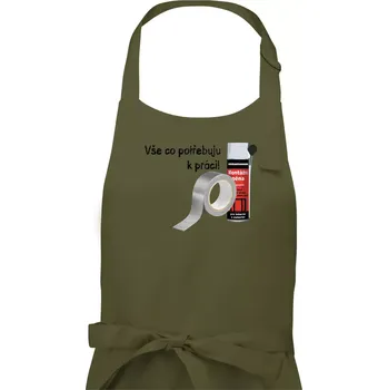 Kuchyňská zástěra Pěna a páska - vše co potřebuji k práci - Pánská zástěra na vaření - Univerzální velikost ( Khaki )