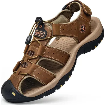 Dámské sandále Pánské kožené sandály na pláž i volný čas Barva: Hnědá, Velikost: 39