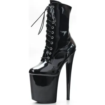 Dámské polobotky Dámské šněrovací kozačky na vysokém podpatku Velikost: 36, Barva (Varianta): Black shiny