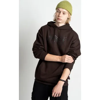 Chlapecká mikina Reporter Young | Chlapecká tmavě hnědá zateplená mikina s kapucí a potiskem „HARSH“ - Barva HNĚDÁ, Velikost 176 243-0551B-17-790-1