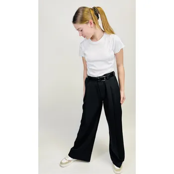 Dívčí kalhoty Reporter Young | Dívčí černé elegantní kalhoty s širokými nohavicemi a zapínáním na zip - Barva ČERNÁ, Velikost 152 243-0110G-15-100-1