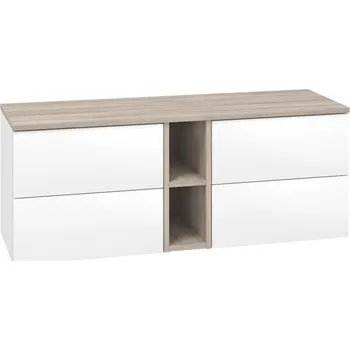 Koupelnový nábytek EBS Kuba Sestava dvě skříňky s regálem a deskou 142x46,8 cm, bílá/dub Kronberg