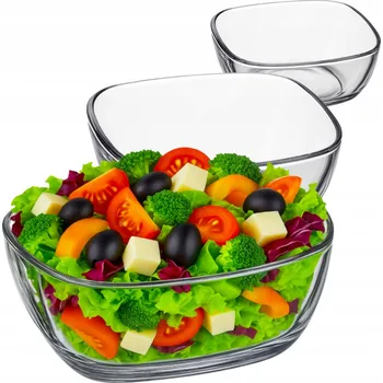 3 x SALÁTOVÁ MISKA SKLENĚNÁ MÍSA NA SALÁT ČTVERCOVÁ MÍSA 20cm 1500ml