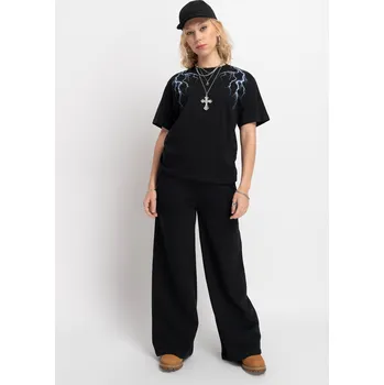 Reporter Young | Dívčí černé široké tepláky WEDE-LEG s minimalistickou aplikací - Barva ČERNÁ, Velikost 158 251-0119G-03-100-1