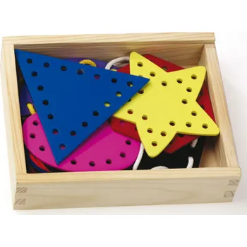 Dřevěná hračka Destičky na provlékání - tvary