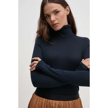 Dámský svetr Svetr z hedvábné směsi Lauren Ralph Lauren tmavomodrá barva, lehký, s golfem, 200940470 59X, vel. S