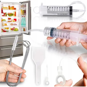 Čistící sada SADA NA ČIŠTĚNÍ LEDNIČKY, VELKÁ ČISTÍCÍ NÁSTROJ NA ODTOKOVÝ KANÁLEK, KARTÁČ, HADICE, ČISTIČ