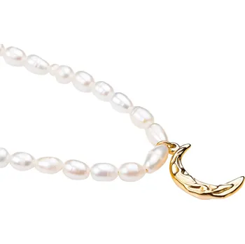 Náhrdelník franco bene Perličkový náhrdelník s přívěskem měsíce - pozlacený | 1376