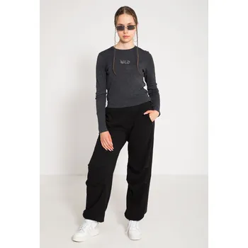 Reporter Young | Dívčí černé tepláky s módními záhyby na kolenou a regulací v pase - Barva ČERNÁ, Velikost 158 243-0117G-19-100-1