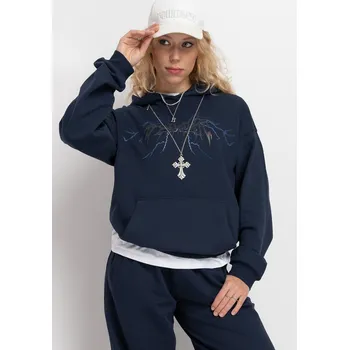 Dívčí mikina Reporter Young | Dívčí tmavě modrá zateplená mikina s kapuci a potiskem blesku - Barva TMAVĚ MODRÁ, Velikost 152 251-0551G-02-490-1