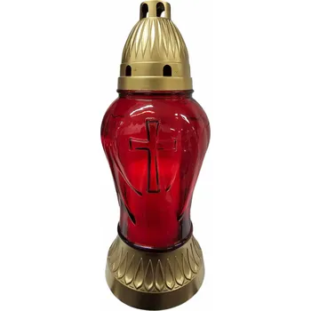 Smuteční dekorace Lampa hřbitovní DEKOR MIX skleněná 150g červená 11x27,5cm