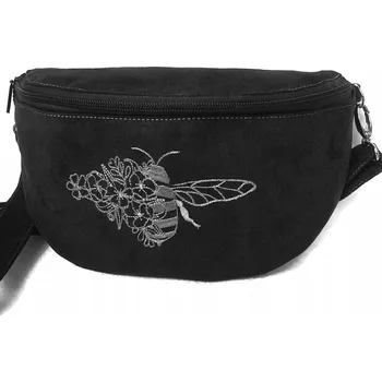 Ledvinka Černá ledvinka/taška přes rameno pro dívku se včelkou, výšivka včely