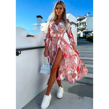 Dámské šaty Dlouhé vzorované šaty oranžové