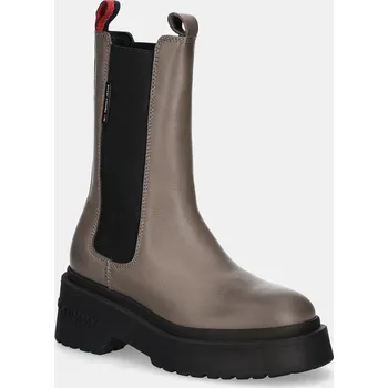Dámská zimní obuv Kožené kotníkové boty Tommy Jeans TJW CHUNKY CHELSEA EN0EN02635 hnědá 98X, EUR 39