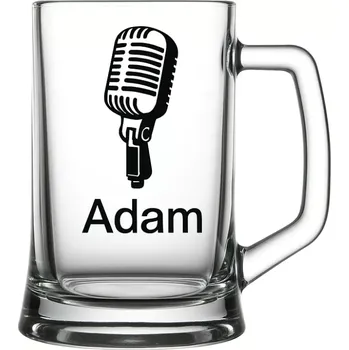 Sklenice Půllitr s pískovaným motivem mikrofonu (Půllitr pro sportovce s pískovaným motivem mikrofonu)