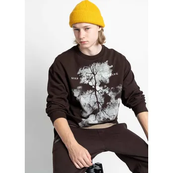 Chlapecká mikina Reporter Young | Chlapecká tmavě hnědá mikina bez kapuce s potiskem stromu a motivačním nápise - Barva HNĚDÁ, Velikost 152 243-0550B-16-790-1