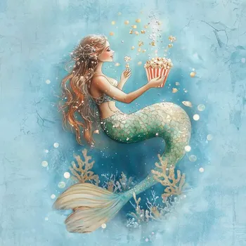 Teplákovina Mořská panna s popcornem, panel (E) (Panely a ladící metráž)