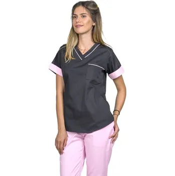 Zdravotnický oděv Černá zdravotnická halenka - růžový lem - dámská |drinuniforma.cz