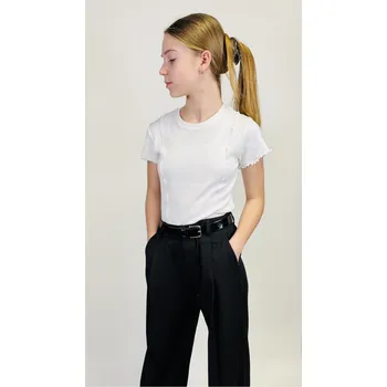 Reporter Young | Dívčí bílá halenka z žebrované látky s ozdobnými volánky - Barva BÍLÁ, Velikost 158 243-0440G-17-200-1