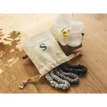 Sada 3 různobarevných hedvábných gumiček do vlasů, WHITE ORCHID sada barevných gumiček: šedo-černá