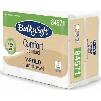 Papírový ručník BulkySoft - V Skládaný ručník, celulóza, 2vrstvý, PE obal (12 balíčků x 250 ručníků) (BulkySoft V skládané ručníky z celulózy, 2vrstvé, v PE obalu, dostupné ve velikostech 21×21 cm a 21×24 cm.)