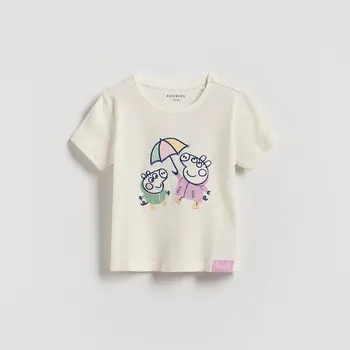 Dívčí tričko Reserved - Tričko Prasátko Peppa - krémová - 557FT-01X - 557FT-01X-104