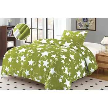 Povlečení NOVINKA 2025 ! POVLEČENÍ MIKROPLYŠ NA 2 POSTELE 70x90/140x200cm - HVĚZDIČKY ZELENÉ + PROSTĚRADLO ZDARMA !