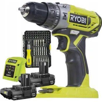 Vrtačka Aku vrtačka Ryobi 18V 2x1,5Ah Nabíječka + 59dílná sada bitů