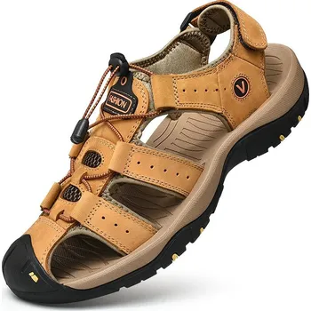 Dámské sandále Pánské kožené sandály na pláž i volný čas Barva: Žlutá, Velikost: 43