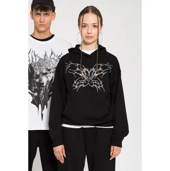 Dívčí mikina Reporter Young | Dívčí černá mikina s kapucí a potiskem motýla z kamínků - Barva ČERNÁ, Velikost 164 243-0551G-15-100-1