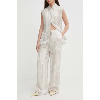 Dámské kalhoty Kalhoty Calvin Klein dámské, béžová barva, široké, high waist, K20K206609 80X, vel. 38