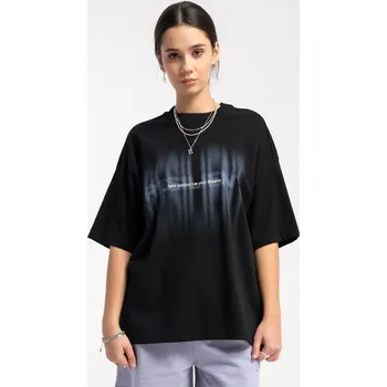 Reporter Young | Dívčí černé OVERSIZE tričko s barevným potiskem na hrudi - Barva ČERNÁ, Velikost 158 251-0440G-58-100-1