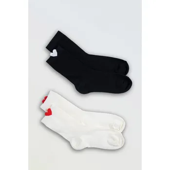 Reporter Young | Dívčí černobílá sada ponožek s ozdobným srdcem 2-PACK - Barva VÍCEBAREVNÁ, Velikost 31/33 251-0995G-12-210-1
