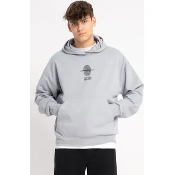 Chlapecká mikina Reporter Young | Chlapecká světle modrá mikina BOXY s kapucí a potiskem OTISKU PRSTU - Barva SVĚTLE MODRÁ, Velikost 158 251-0551B-12-400-1