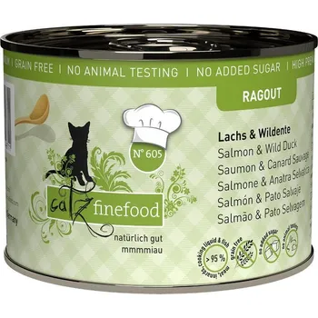 Krmivo pro kočku Catz finefood Konzerva CF Ragout No.605 – s lososem a divokou kachnou 180 g