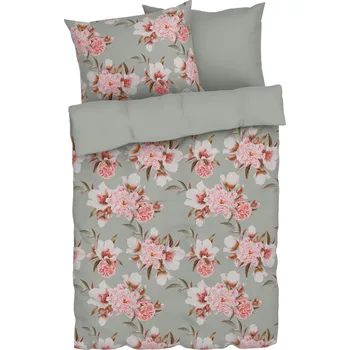 Povlečení LIVARNO home Ložní povlečení z mikrovláknitého saténu, 220 x 240 cm, 70 x 90 cm (květiny / světle modrá)