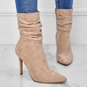 Dámské kozačky Dámské podzimní / zimní kozačky na jehlovém podpatku Barva: meruňková, Velikost: 6