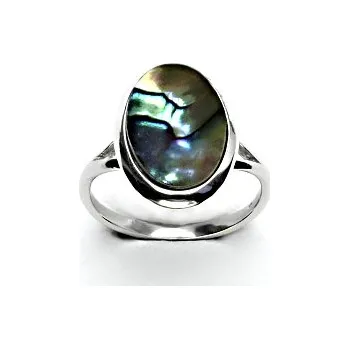 Prsten Zlatý prsten, bílé i žluté zlato, přírodní perleť - Paua mušle - T 1454 (perleť 14x10 mm)