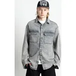 Reporter Young | Chlapecká šedá košilová džínová bunda s efektem seprání a patentkami - Barva ŠEDÁ, Velikost 152 243-0331B-02-001-1