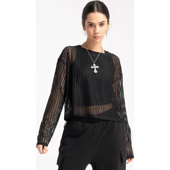 Reporter Young | Dívčí černá síťovaná halenka + CROP TOP - Barva ČERNÁ, Velikost 152 251-0442G-11-100-1