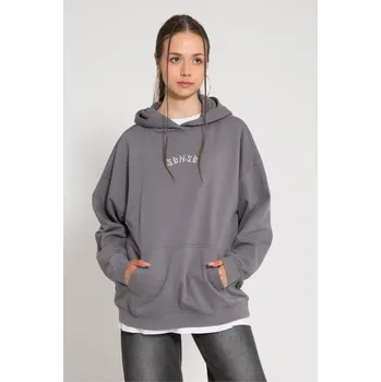 Dívčí mikina Reporter Young | Dívčí šedá oversized zateplená mikina s kapucí a nápisem „SENSE“ na hrudi - Barva ŠEDÁ, Velikost 158/164 243-0551G-14-140-1