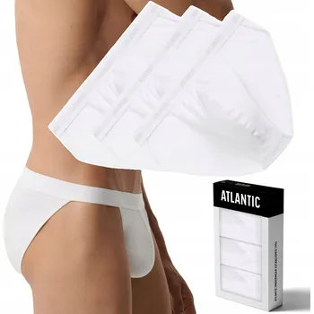 Slipy Pánské slipy TANGA 3 PÁRY, úzké bavlněné slipy ATLANTIC 3BMP-1582 - L