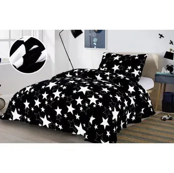 Povlečení NOVINKA 2025 ! POVLEČENÍ MIKROPLYŠ NA 2 POSTELE 70x90/140x200cm - HVĚZDIČKY ČERNÉ + PROSTĚRADLO ZDARMA !