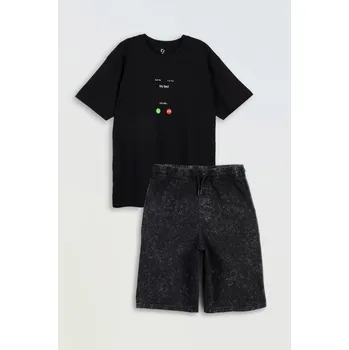 Chlapecké pyžamo Reporter Young | Chlapecké černošedé bavlněné pyžamo s potiskem iPhonu - Barva ČERNÁ, Velikost 158/164 251-0998B-30-100-1