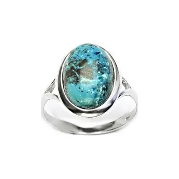 Prsten Zlatý prsten, bílé i žluté zlato, přírodní kámen chryzokol světlý - T 1454 (chryzokol 14x10 mm)