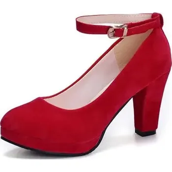 Dámské lodičky lodičky na podpatku s páskem přes kotník Barva: Červená, Velikost: 35