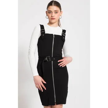 Dívčí oblečení Reporter Young | Dívčí elegantní černé šaty na širokých ramínkách se zdobným zipem - Barva ČERNÁ, Velikost 134/140 243-0225G-07-100-1